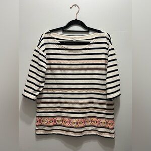 J. Crew Stitchwork Striped Embroidered Aztec Blouse Size Medium